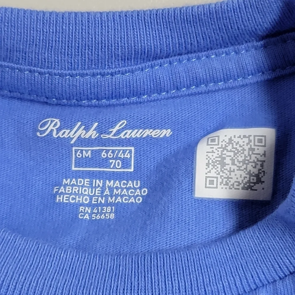 Ralph Lauren Baby Girl Blue Cotton Polo Bear Dress 6M.